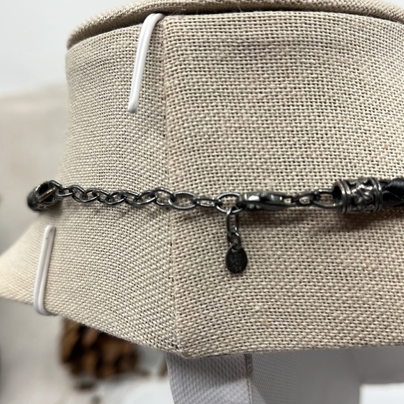 Rose Quartz Braided Black Leather Sterling Silver Adjustable Choker Necklace - Picture 4 of 11